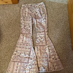 Shyanne Cream and Brown Patterned Flare Jeans